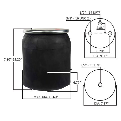 W01-358-8864 Rolling Lobe Air Spring with Aluminum Base