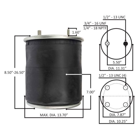 1681749C1 Rolling Lobe Air Spring with Aluminum Base