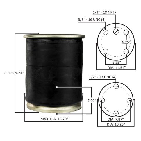 1681-742-C1 Rolling Lobe Air Spring with 11.31" Dia Top Plate