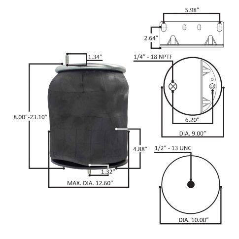 FI W01 358 9375 Rolling Lobe Air Spring with Aluminum Base